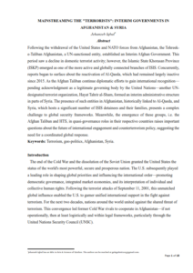 Book Cover: MAINSTREAMING THE "TERRORISTS": INTERIM GOVERNMENTS IN  AFGHANISTAN & SYRIA